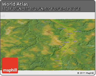 Satellite 3D Map of the Area around 64° 59' 36" N, 53° 37' 30" E
