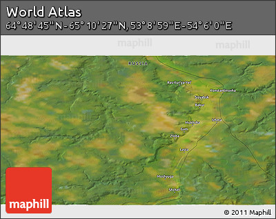 Satellite 3D Map of the Area around 64° 59' 36" N, 53° 37' 30" E