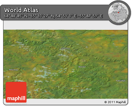 Satellite 3D Map of the Area around 64° 59' 36" N, 55° 19' 30" E