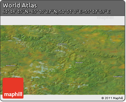Satellite 3D Map of the Area around 64° 59' 36" N, 55° 19' 30" E