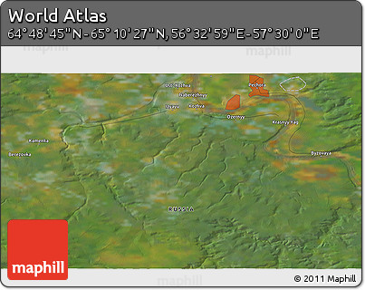 Satellite 3D Map of the Area around 64° 59' 36" N, 57° 1' 29" E