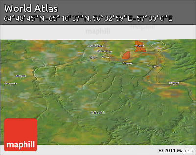 Satellite 3D Map of the Area around 64° 59' 36" N, 57° 1' 29" E