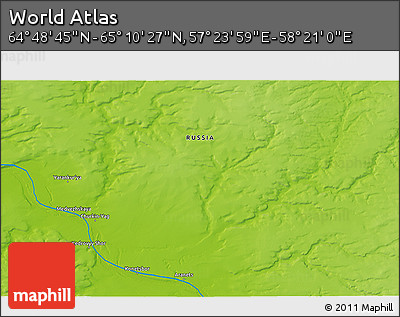 Physical 3D Map of the Area around 64° 59' 36" N, 57° 52' 30" E