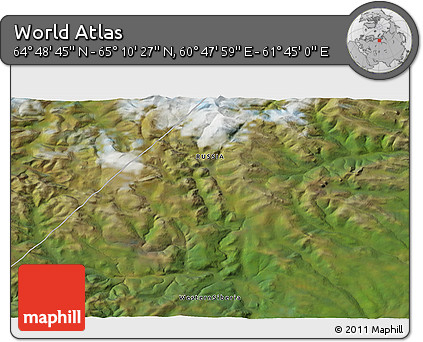 Satellite 3D Map of the Area around 64° 59' 36" N, 61° 16' 29" E