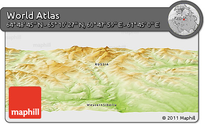 Physical Panoramic Map of the Area around 64° 59' 36" N, 61° 16' 29" E