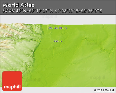 Physical 3D Map of the Area around 64° 59' 36" N, 62° 7' 30" E