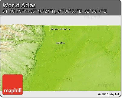 Physical 3D Map of the Area around 64° 59' 36" N, 62° 7' 30" E