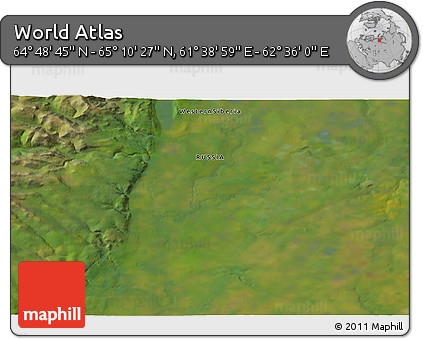 Satellite 3D Map of the Area around 64° 59' 36" N, 62° 7' 30" E