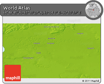 Physical 3D Map of the Area around 64° 59' 36" N, 66° 22' 30" E