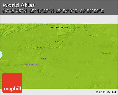 Physical 3D Map of the Area around 64° 59' 36" N, 66° 22' 30" E