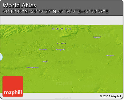 Physical 3D Map of the Area around 64° 59' 36" N, 66° 22' 30" E