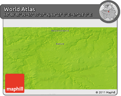 Physical 3D Map of the Area around 64° 59' 36" N, 68° 55' 30" E