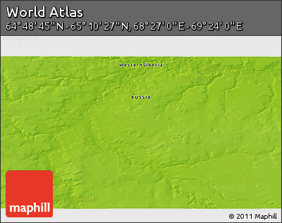 Physical 3D Map of the Area around 64° 59' 36" N, 68° 55' 30" E