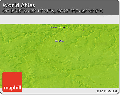 Physical 3D Map of the Area around 64° 59' 36" N, 68° 55' 30" E