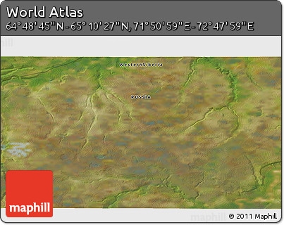 Satellite 3D Map of the Area around 64° 59' 36" N, 72° 19' 29" E