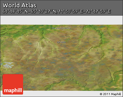 Satellite 3D Map of the Area around 64° 59' 36" N, 72° 19' 29" E