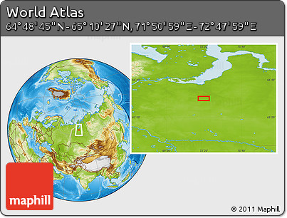 Physical Location Map of the Area around 64° 59' 36" N, 72° 19' 29" E