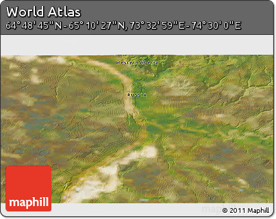 Satellite 3D Map of the Area around 64° 59' 36" N, 74° 1' 30" E