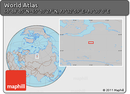 Gray Location Map of the Area around 64° 59' 36" N, 74° 1' 30" E