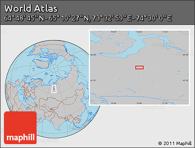 Gray Location Map of the Area around 64° 59' 36" N, 74° 1' 30" E