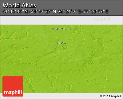 Physical 3D Map of the Area around 64° 59' 36" N, 74° 52' 30" E