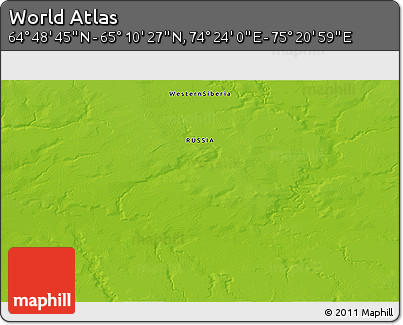 Physical 3D Map of the Area around 64° 59' 36" N, 74° 52' 30" E