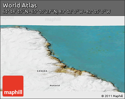 Satellite 3D Map of the Area around 64° 59' 36" N, 83° 13' 29" W
