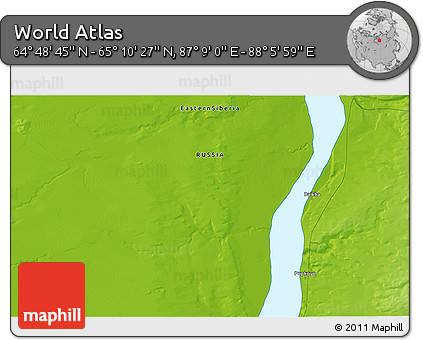 Physical 3D Map of the Area around 64° 59' 36" N, 87° 37' 30" E