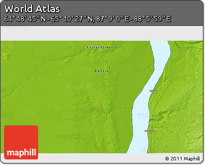 Physical 3D Map of the Area around 64° 59' 36" N, 87° 37' 30" E