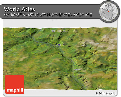 Satellite 3D Map of the Area around 64° 59' 36" N, 90° 10' 30" E