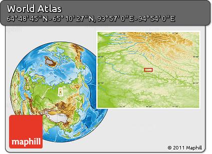 Physical Location Map of the Area around 64° 59' 36" N, 94° 25' 30" E