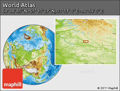 Physical Location Map of the Area around 64° 59' 36" N, 94° 25' 30" E