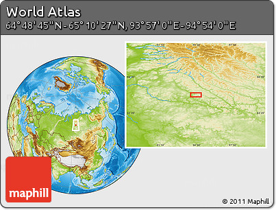 Physical Location Map of the Area around 64° 59' 36" N, 94° 25' 30" E