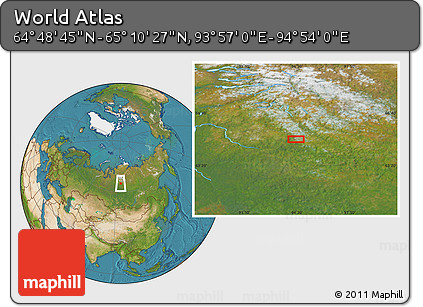 Satellite Location Map of the Area around 64° 59' 36" N, 94° 25' 30" E