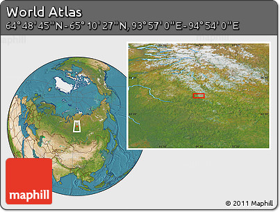 Satellite Location Map of the Area around 64° 59' 36" N, 94° 25' 30" E