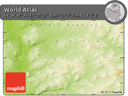 Physical Map of the Area around 64° 59' 36" N, 94° 25' 30" E