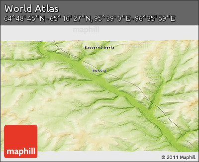 Physical 3D Map of the Area around 64° 59' 36" N, 96° 7' 30" E