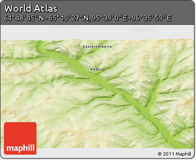 Physical 3D Map of the Area around 64° 59' 36" N, 96° 7' 30" E