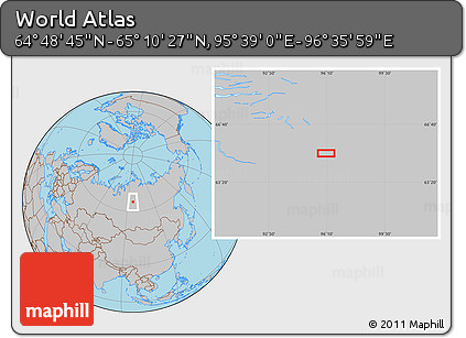 Gray Location Map of the Area around 64° 59' 36" N, 96° 7' 30" E