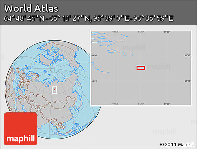 Gray Location Map of the Area around 64° 59' 36" N, 96° 7' 30" E