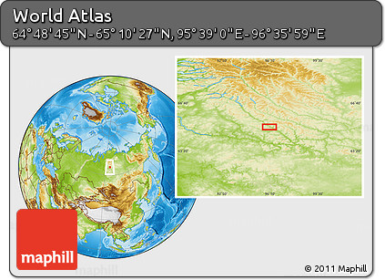 Physical Location Map of the Area around 64° 59' 36" N, 96° 7' 30" E