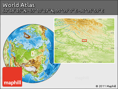 Physical Location Map of the Area around 64° 59' 36" N, 96° 7' 30" E