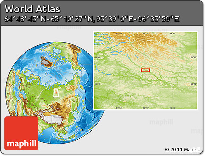 Physical Location Map of the Area around 64° 59' 36" N, 96° 7' 30" E