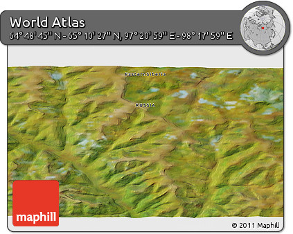 Satellite 3D Map of the Area around 64° 59' 36" N, 97° 49' 29" E