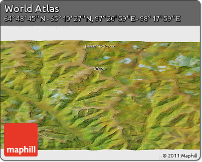 Satellite 3D Map of the Area around 64° 59' 36" N, 97° 49' 29" E