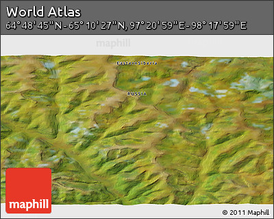 Satellite 3D Map of the Area around 64° 59' 36" N, 97° 49' 29" E