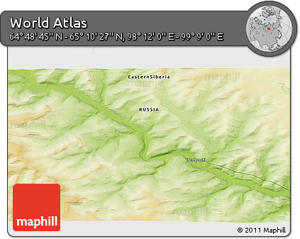 Physical 3D Map of the Area around 64° 59' 36" N, 98° 40' 30" E