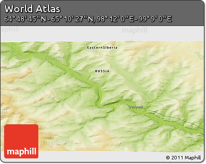 Physical 3D Map of the Area around 64° 59' 36" N, 98° 40' 30" E