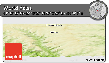 Physical Panoramic Map of the Area around 64° 59' 36" N, 99° 31' 30" E