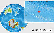 Physical Location Map of the area around 64° 7' 26" S, 163° 16' 30" E